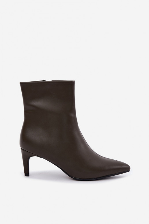 stivaletti da donna con tacchi in pelle sintetica color khaki Celisse