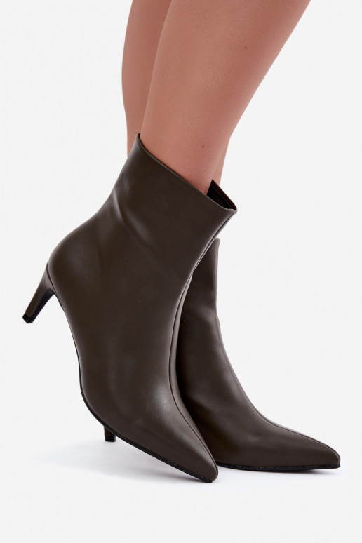 stivaletti da donna con tacchi in pelle sintetica color khaki Celisse