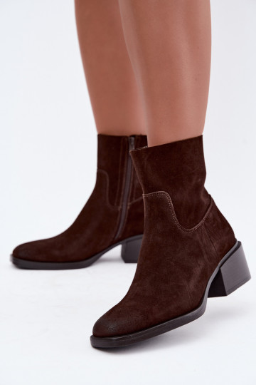 Stivaletti da donna in suede sintetico con tacco color cioccolato Iveris 2