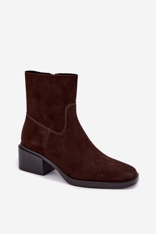 Stivaletti da donna in suede sintetico con tacco color cioccolato Iveris