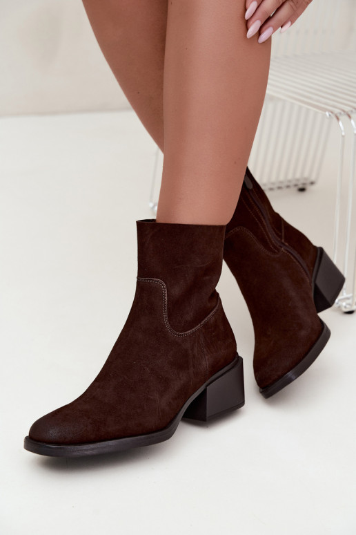 Stivaletti da donna in suede sintetico con tacco color cioccolato Iveris