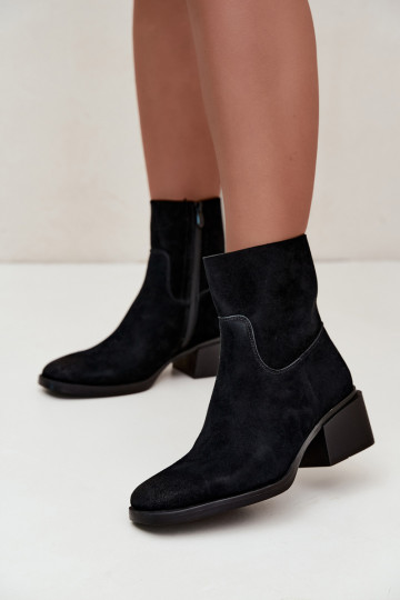 Stivaletti da donna in suede sintetico con tacco color nero Iveris