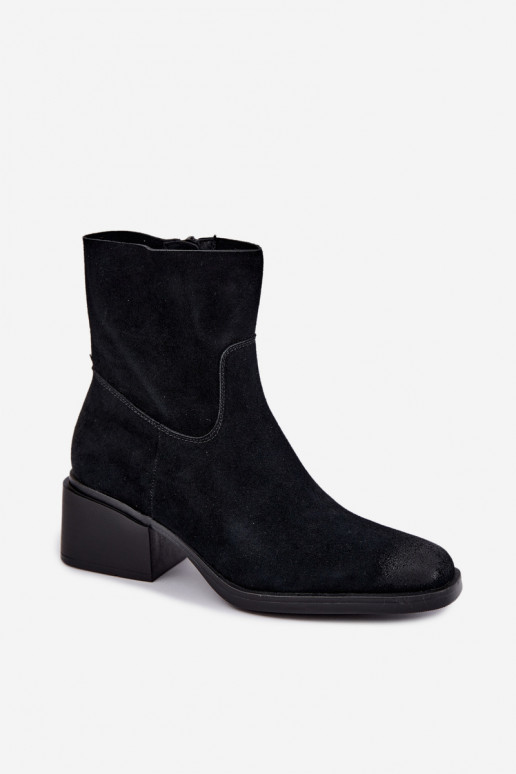 Stivaletti da donna in suede sintetico con tacco color nero Iveris