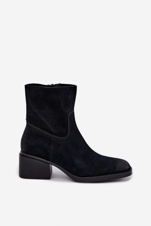 Stivaletti da donna in suede sintetico con tacco color nero Iveris