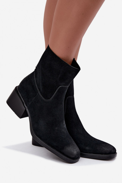 Stivaletti da donna in suede sintetico con tacco color nero Iveris