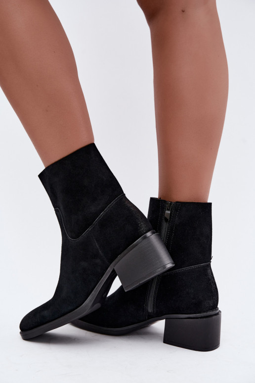 Stivaletti da donna in suede sintetico con tacco color nero Iveris