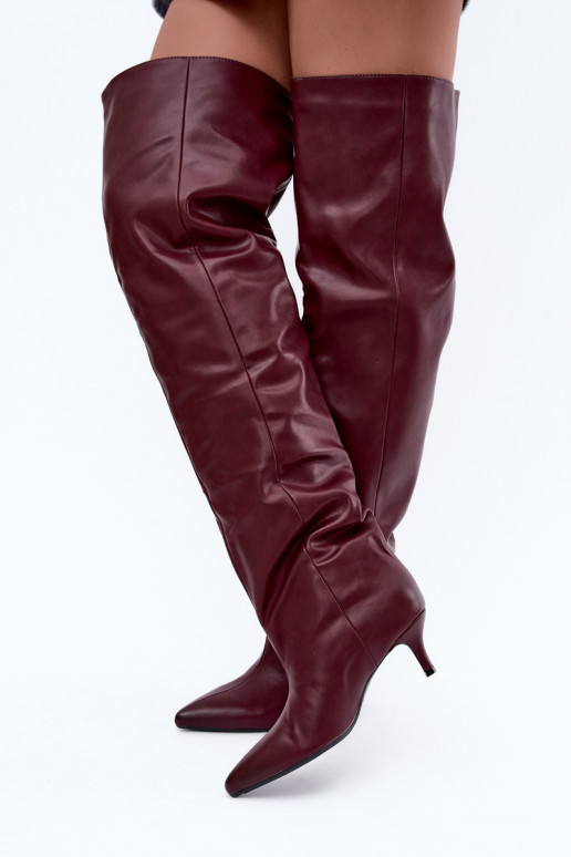 stivali alti da donna slip-on con tacchi sottili in bordeaux Ysolienne