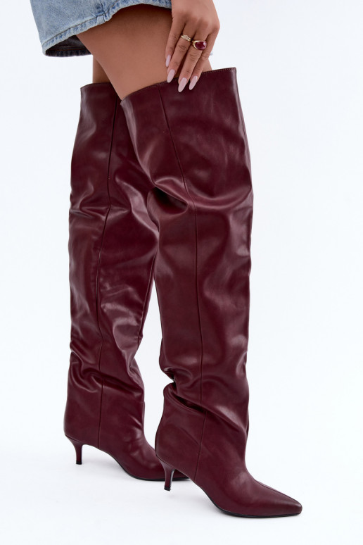 stivali alti da donna slip-on con tacchi sottili in bordeaux Ysolienne