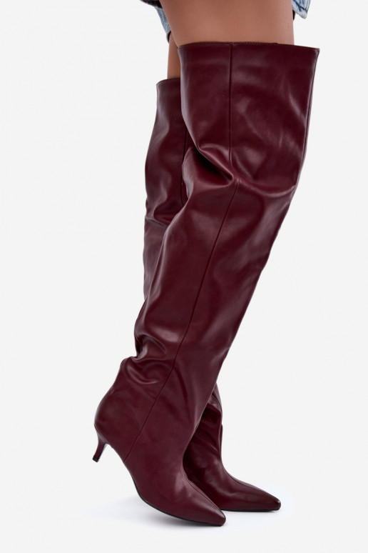 stivali alti da donna slip-on con tacchi sottili in bordeaux Ysolienne