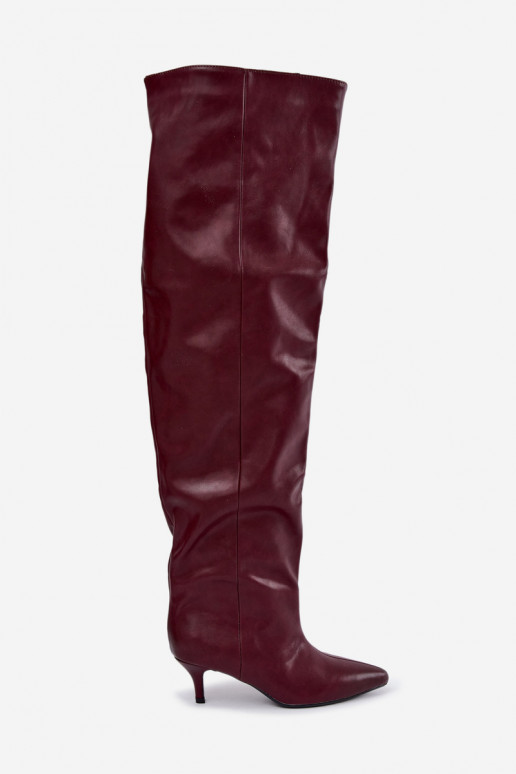 stivali alti da donna slip-on con tacchi sottili in bordeaux Ysolienne