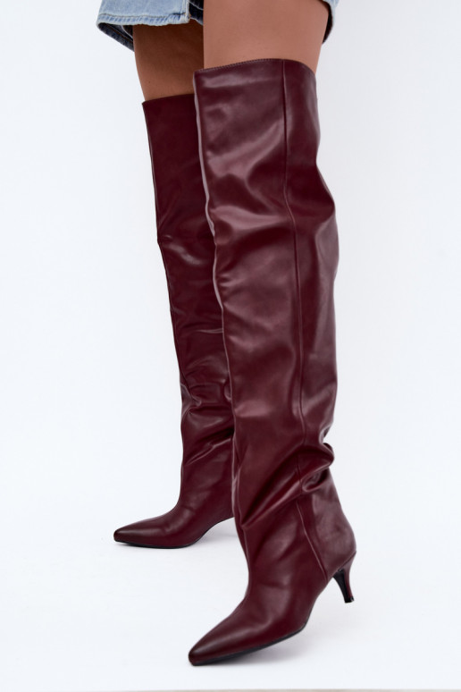 stivali alti da donna slip-on con tacchi sottili in bordeaux Ysolienne
