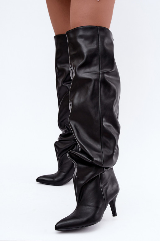 stivali alti slip-on con tacco in nero Calmy