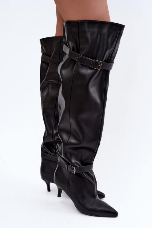 stivali alti slip-on con tacco e fibbia in nero Jassy
