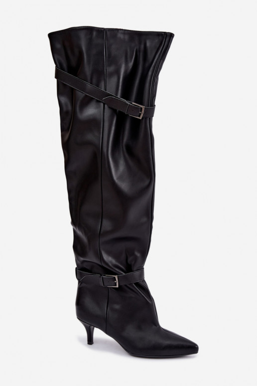 stivali alti slip-on con tacco e fibbia in nero Jassy