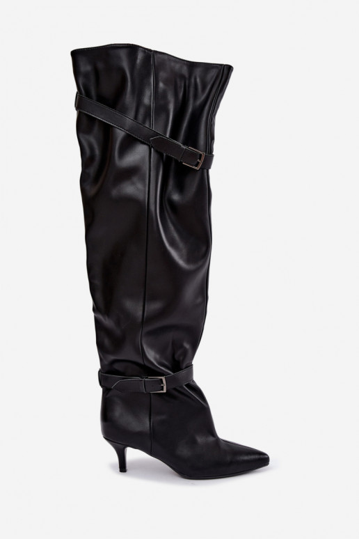 stivali alti slip-on con tacco e fibbia in nero Jassy