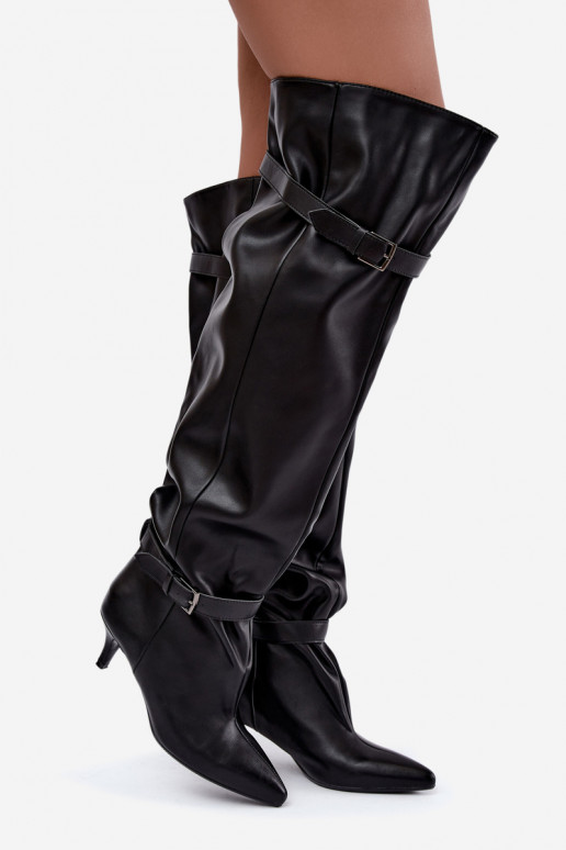 stivali alti slip-on con tacco e fibbia in nero Jassy