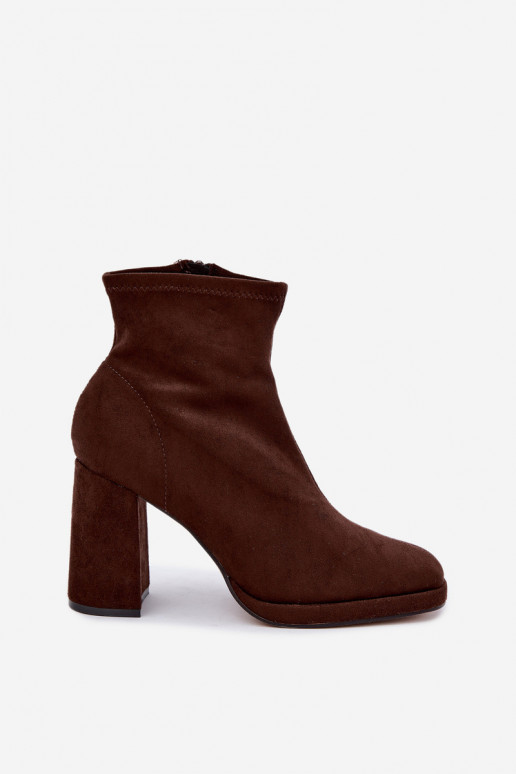 Stivaletti da donna in suede sintetico con tacco color marrone Karvella