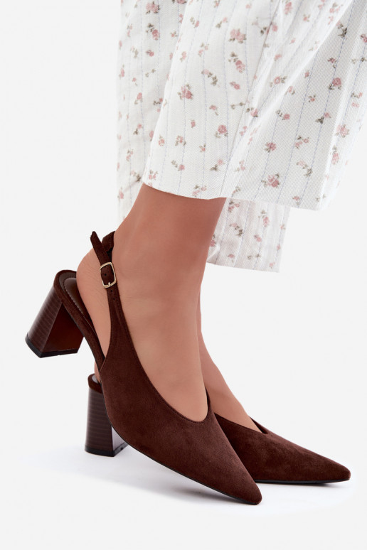 Scarpe con tacco con tallone aperto color cioccolato Sorenia