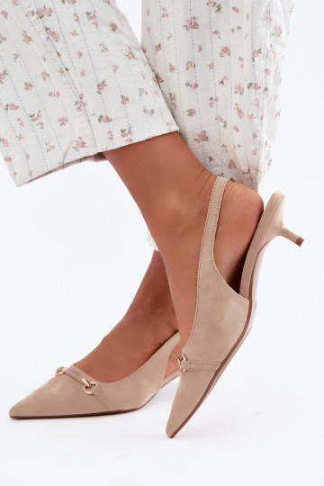 Scarpe con tacco basso e tallone aperto color sabbia Caylo 2