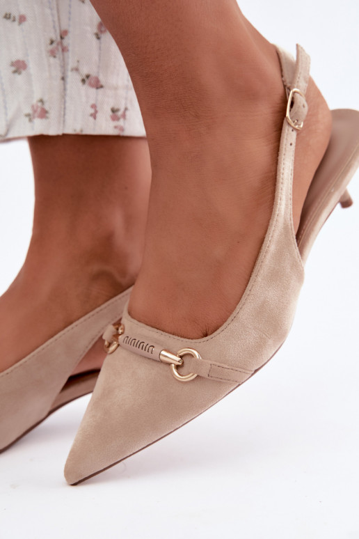Scarpe con tacco basso e tallone aperto color sabbia Caylo