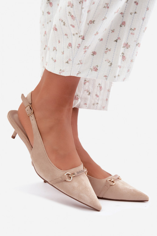 Scarpe con tacco basso e tallone aperto color sabbia Caylo