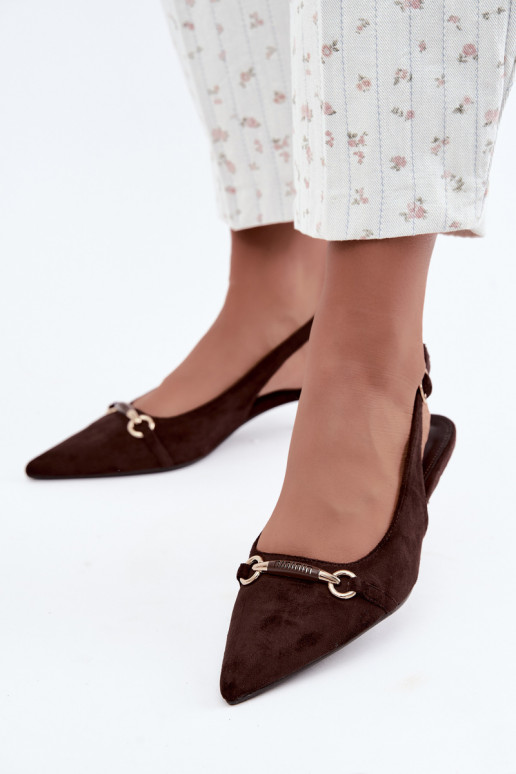 Scarpe con tacco basso e tallone aperto color cioccolato Caylo