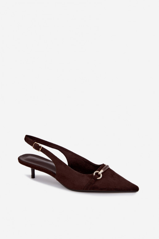 Scarpe con tacco basso e tallone aperto color cioccolato Caylo