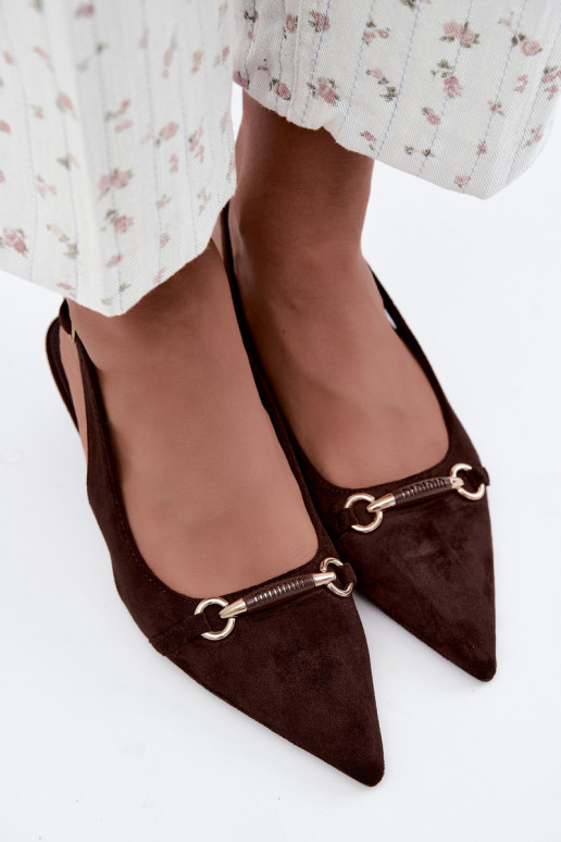 Scarpe con tacco basso e tallone aperto color cioccolato Caylo