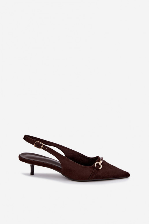 Scarpe con tacco basso e tallone aperto color cioccolato Caylo