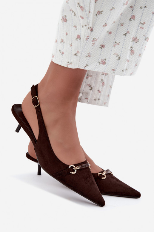 Scarpe con tacco basso e tallone aperto color cioccolato Caylo