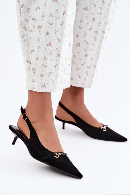 Scarpe con tacco basso e tallone aperto color nero Caylo