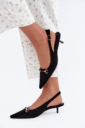 Scarpe con tacco basso e tallone aperto color nero Caylo 2