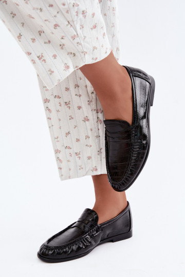 Mocassini lucidi da donna con rouches in colore nero Dulcy