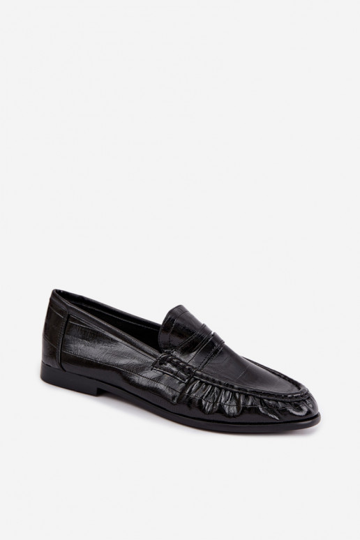 Mocassini lucidi da donna con rouches in colore nero Dulcy