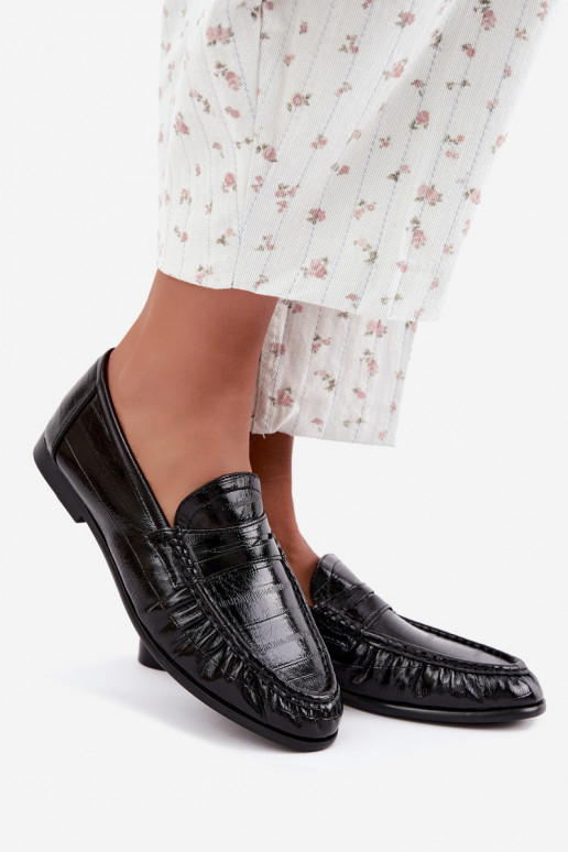 Mocassini lucidi da donna con rouches in colore nero Dulcy