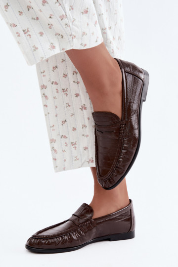 Mocassini lucidi da donna con rouches in colore marrone Dulcy
