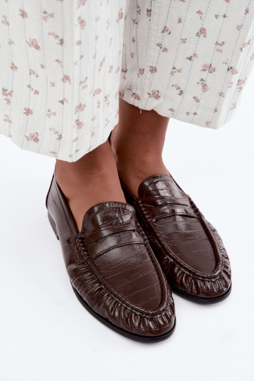 Mocassini lucidi da donna con rouches in colore marrone Dulcy
