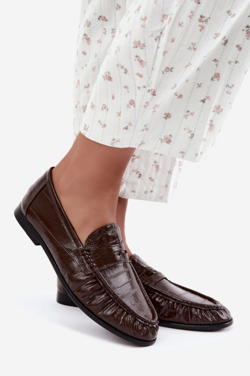 Mocassini lucidi da donna con rouches in colore marrone Dulcy