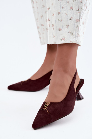 Sandali con tacco e tallone aperto e dettagli decorativi in colore bordeaux Gilly