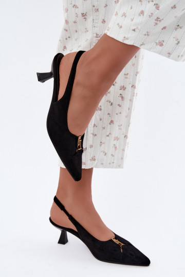 Sandali con tacco e tallone aperto e dettagli decorativi in colore nero Gilly