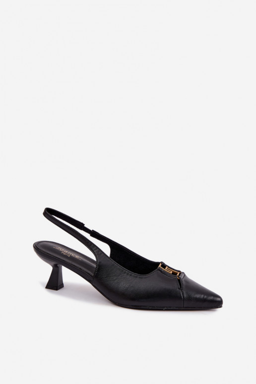 Sandali con tacco e tallone aperto e dettagli decorativi in finta pelle nera Gilly