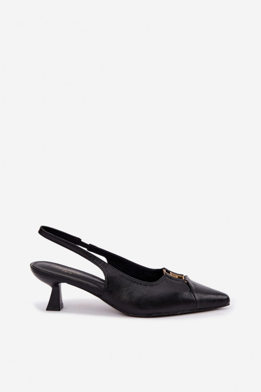 Sandali con tacco e tallone aperto e dettagli decorativi in finta pelle nera Gilly
