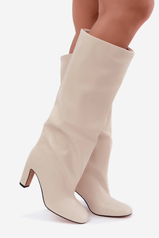 stivali alti slip-on con tacco in colore avorio Falina