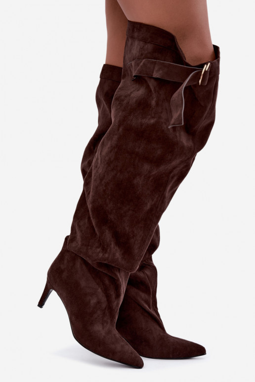 stivali alti slip-on da donna con tacco in colore cioccolato Rosena