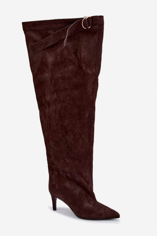 stivali alti slip-on da donna con tacco in colore cioccolato Rosena