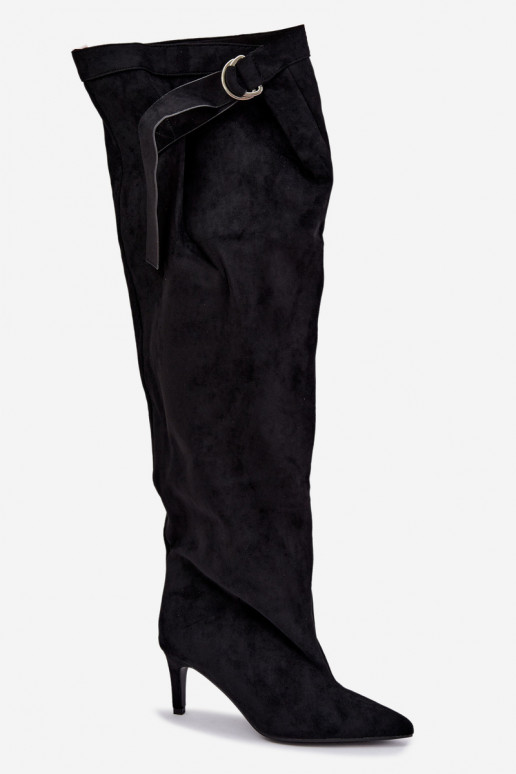 stivali alti slip-on da donna con tacco in colore nero Rosena
