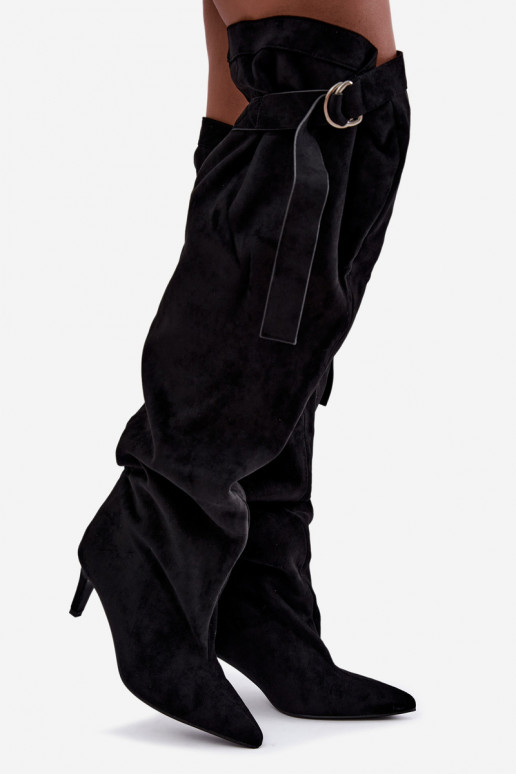 stivali alti slip-on da donna con tacco in colore nero Rosena