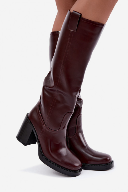 stivali alti da donna imbottiti con tacco in colore bordeaux Feresa