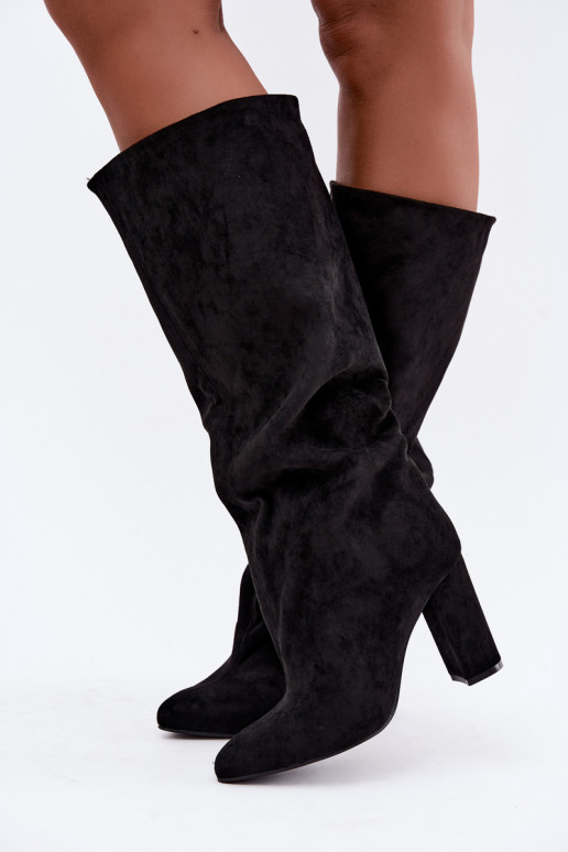 stivali alti slip-on con tacco in colore nero Emeline