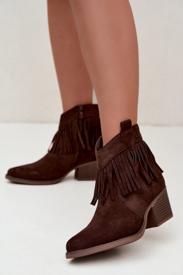 Stivaletti cowboy color marrone cioccolato con frange Elisya 2